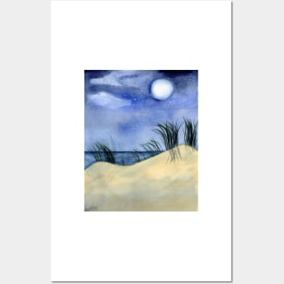 Dreamy Beach Landscape at Night Posters and Art